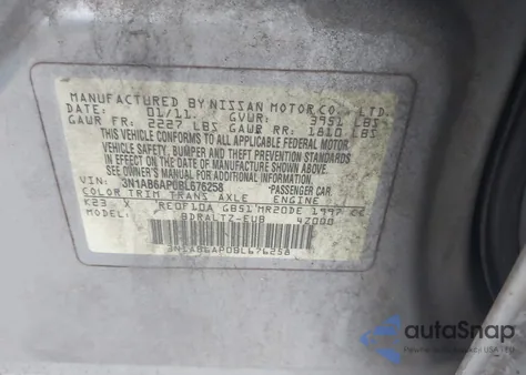 2011 Nissan Sentra 2.0S из США, поврежденный, VIN 3N1AB6AP0BL676258